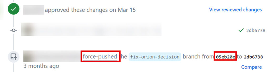 It is possible to harvest cached view commits by looking for the word 'force-pushed' in the pull requests and extracting the first commit hash 