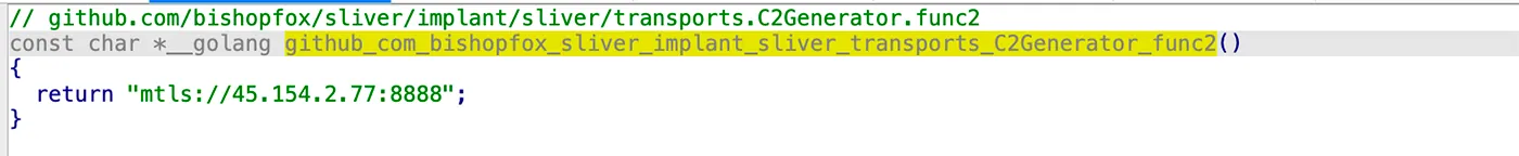 Figure 4: The C2 generate function in the Sliver binary 