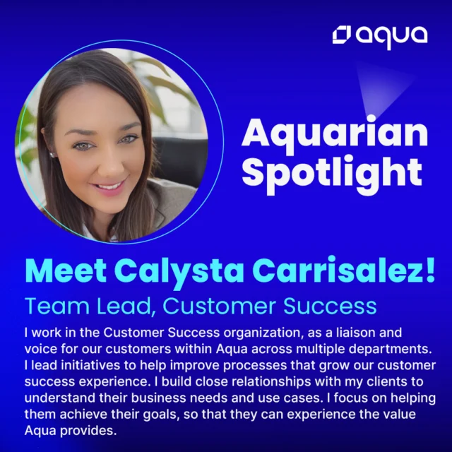 👋 Meet Calysta Carrisalez!

As a Team Lead in Customer Success, Calysta is all about helping our customers achieve their goals while building strong relationships. 💡

And what makes Aqua special? The amazing people she works with every day to solve new challenges. 💪

Swipe through ➡️ to learn more about Calysta!

#AquaSecTeam #employeespotlight #cybersecurity